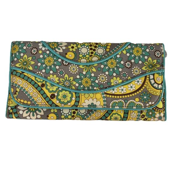 Vera Bradley Lemon Parfait Making Waves Folding Clutch Wallet Purse Yellow Teal - Picture 1 of 6
